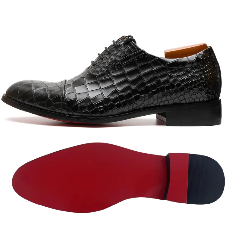 Comfortable Slippers Online Rossi Luxx2 - Red bottom sole Crocodile Pattern Leather Oxford Shoes