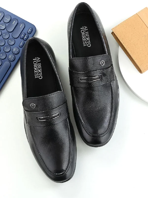 Outdoor Work Boots Alberto Torresi Genuine Leather Black Slipon Formal Shoes For Men