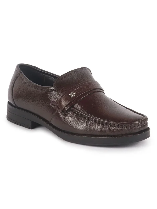 Trendy Sports Footwear Men Brown Genuine Leather Formal Slip On Moccasins Shoes for Office|Memory Cushion Meeting Slip-Ons