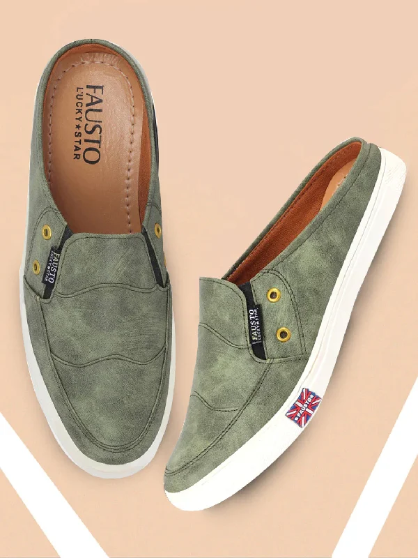 Running Footwear Sale Men Olive Green Casual Slip-On Shoes