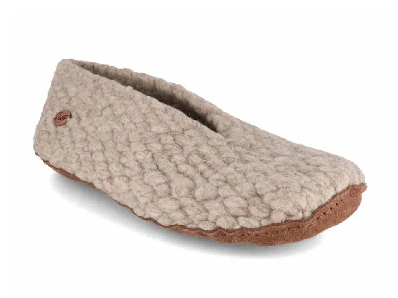 Comfortable Heeled Shoes WoolFit® Woolies hand-woven Wool Slippers for Women, sand