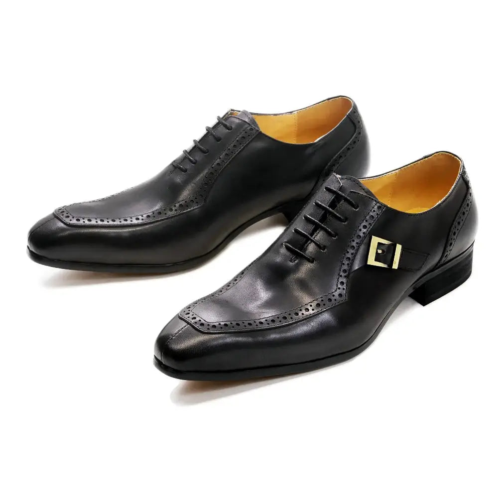 Leather Sandals For Sale La Fibbia - Men's Luxury single buckle leather oxford dress shoes
