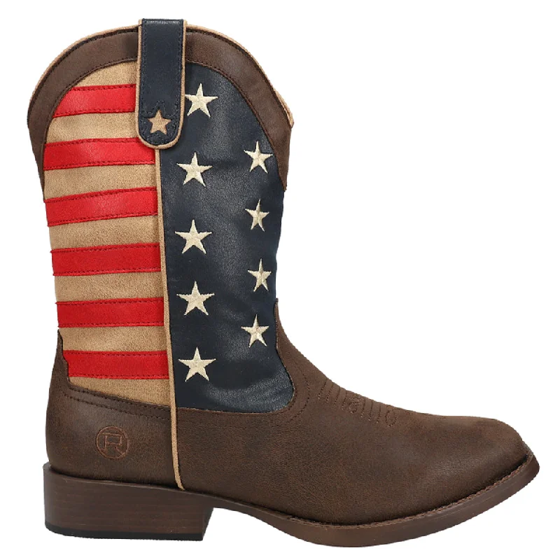 Durable Snow Boots American Patriotic Square Toe Cowboy Boots