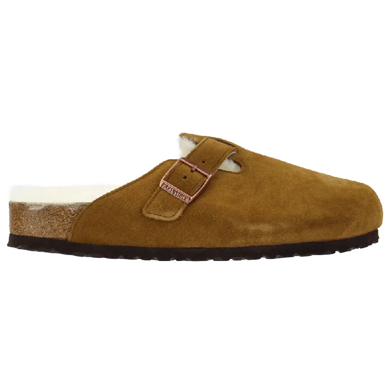 Comfortable Heeled Shoes Boston Suede Shearling Mule Clogs