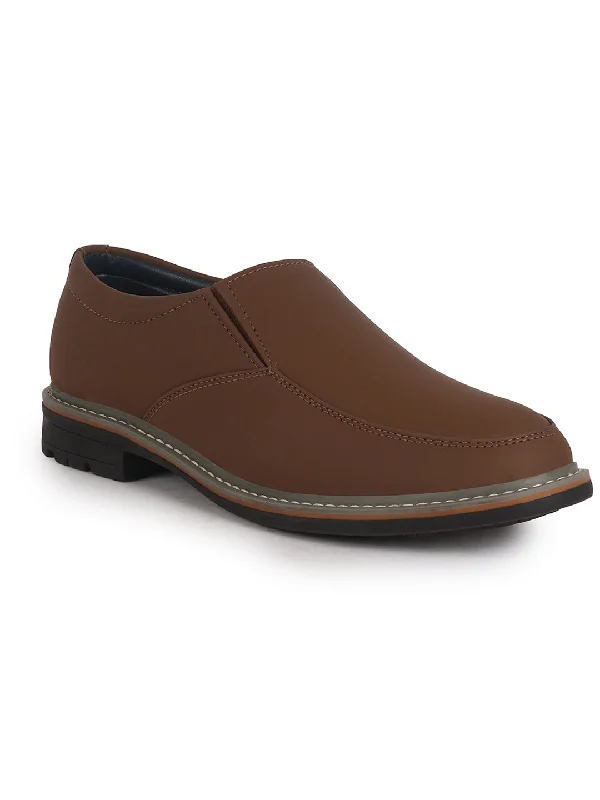 Sporty Casual Shoes Men Brown Formal Office Comfort Broad Feet TPR Welted Sole Slip On Shoes