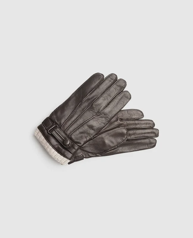 Trendy Formal Shoes Leather gloves with cuff - Dark Brown