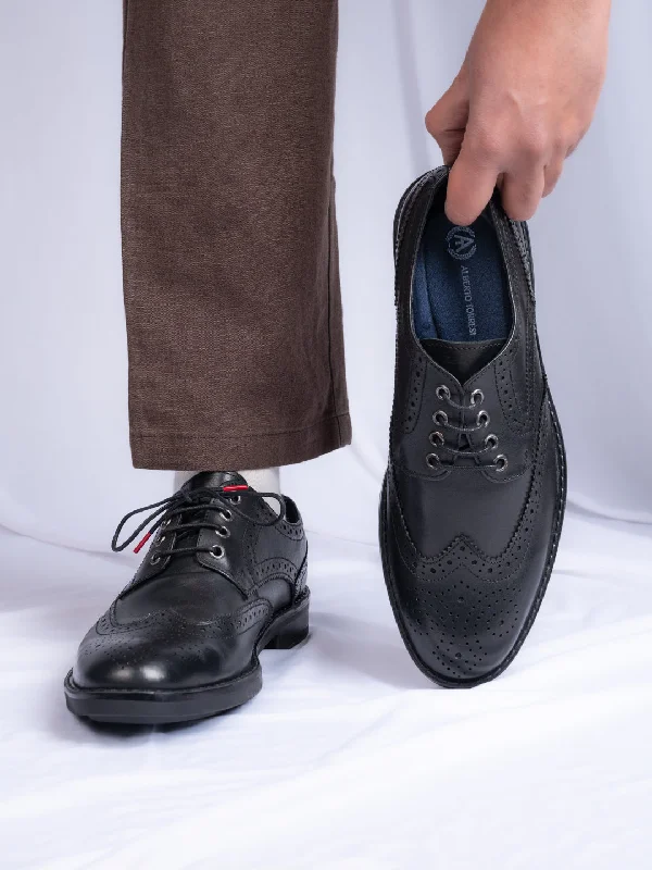 Trendy Boots For Winter Alberto Torresi Genuine Leather Black Formal Brogue Shoes