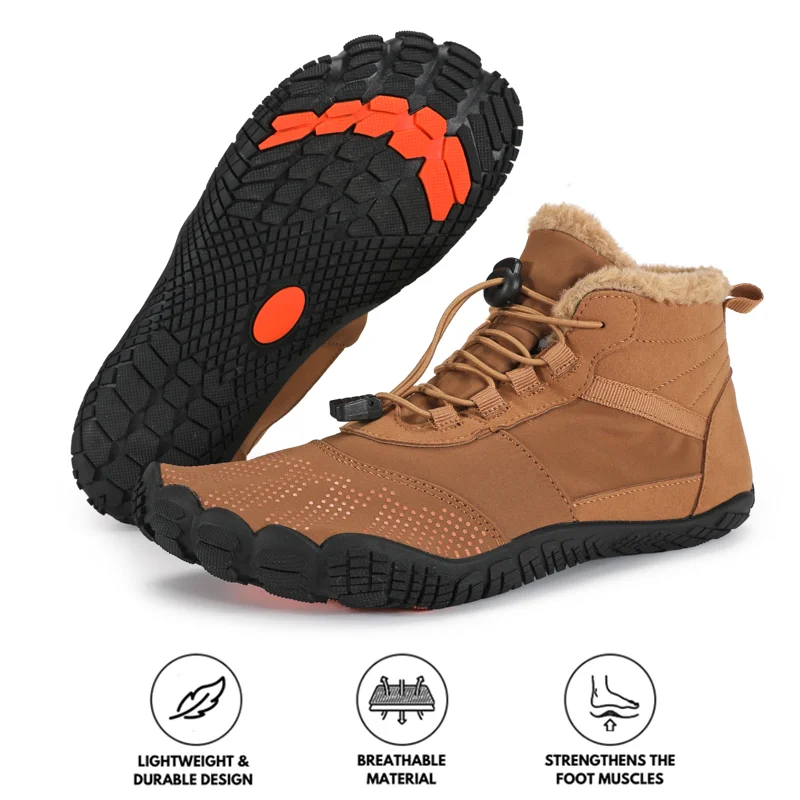 Casual Running Sneakers Men's Winter Outdoor Velvet Hiking Shoes, Five-finger Cotton Shoes, Sports Cycling Shoes, Warm and Thickened Non-slip Waterproof Snow Boots