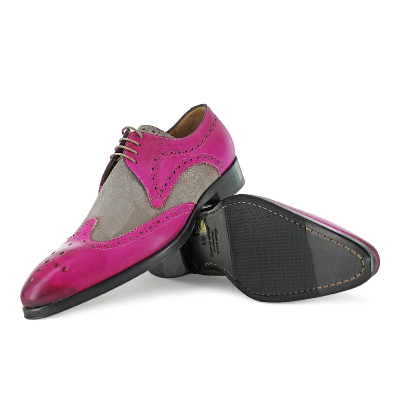 Outdoor Running Shoes 1312 - Fuchsia With Beige Brogue