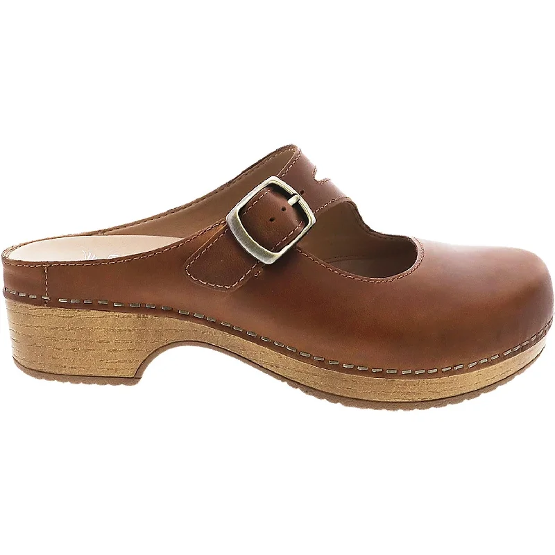 Stylish High Heel Sandals Women's Dansko Britney Tan Oiled Pull Up Leather