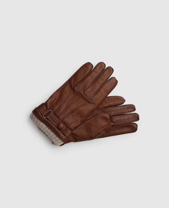 Trendy Boots For Winter Leather gloves with cuff - Light Brown