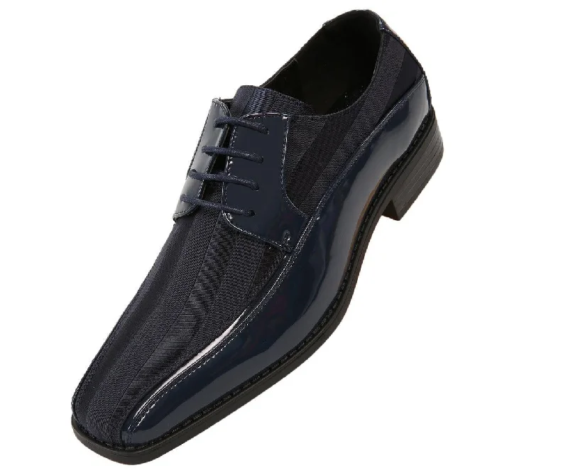 Warm Hiking Boots Men's Striped Satin and Matching Patent Upper Shoes Color Navy