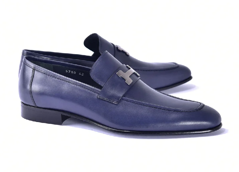 Best Work Boots Corrente 5760 Burnished Calfskin Loafer - Navy